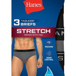 NWT 3pk Hanes Mens Tagless Gray/Black Stretch Briefs - No Fly